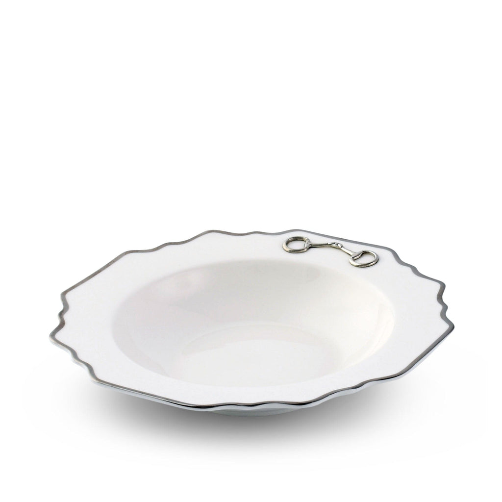 Pewter Bit Bone China Scallop Soup Plate Platinum Rim