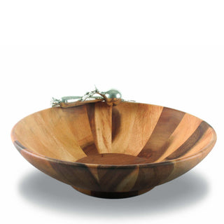 Garden Veggie Salad Serving Bowl | Acacia Wood & Pewter Vegetables
