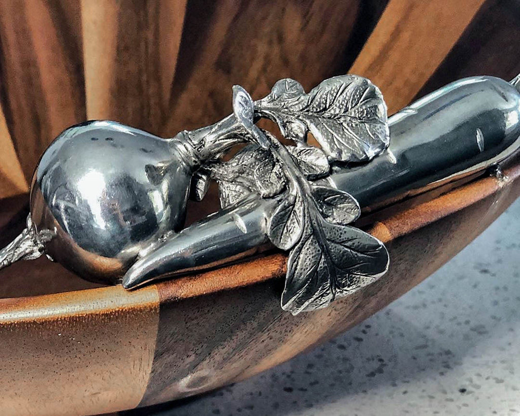 Garden Veggie Salad Serving Bowl | Acacia Wood & Pewter Vegetables