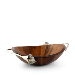 Lily Wood Salad Bowl | Acacia Serving Bowl with Pewter Handles