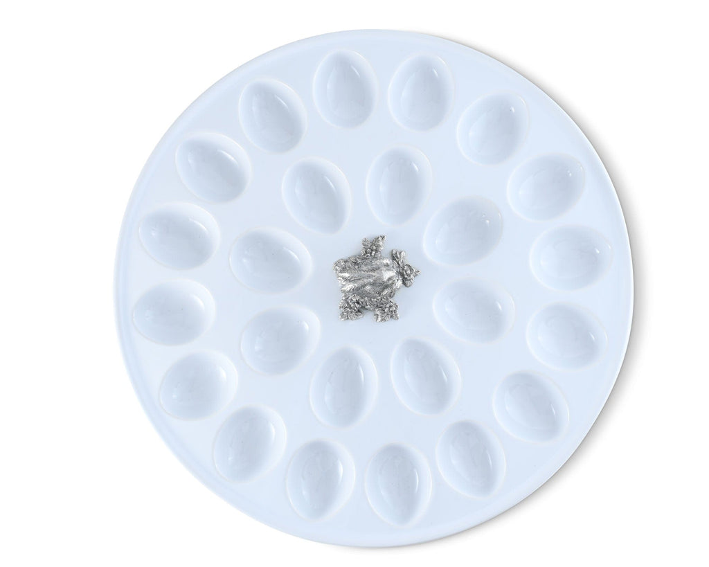 Deviled Egg Tray with Standing Rabbit | Stoneware & Pewter 16-Egg
