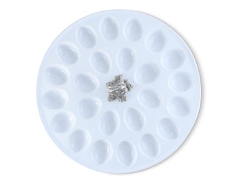 Deviled Egg Tray with Standing Rabbit | Stoneware & Pewter 16-Egg