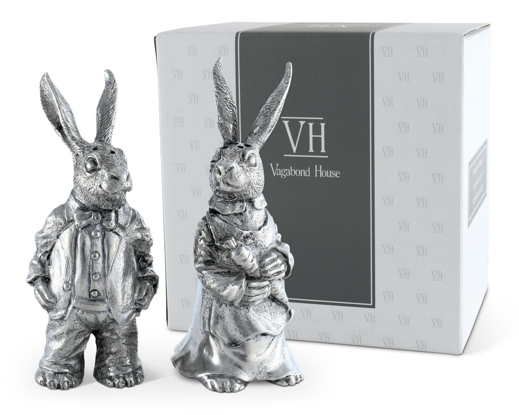 Dressed Rabbits Salt & Pepper Set | Vagabond House Pewter Bunnies