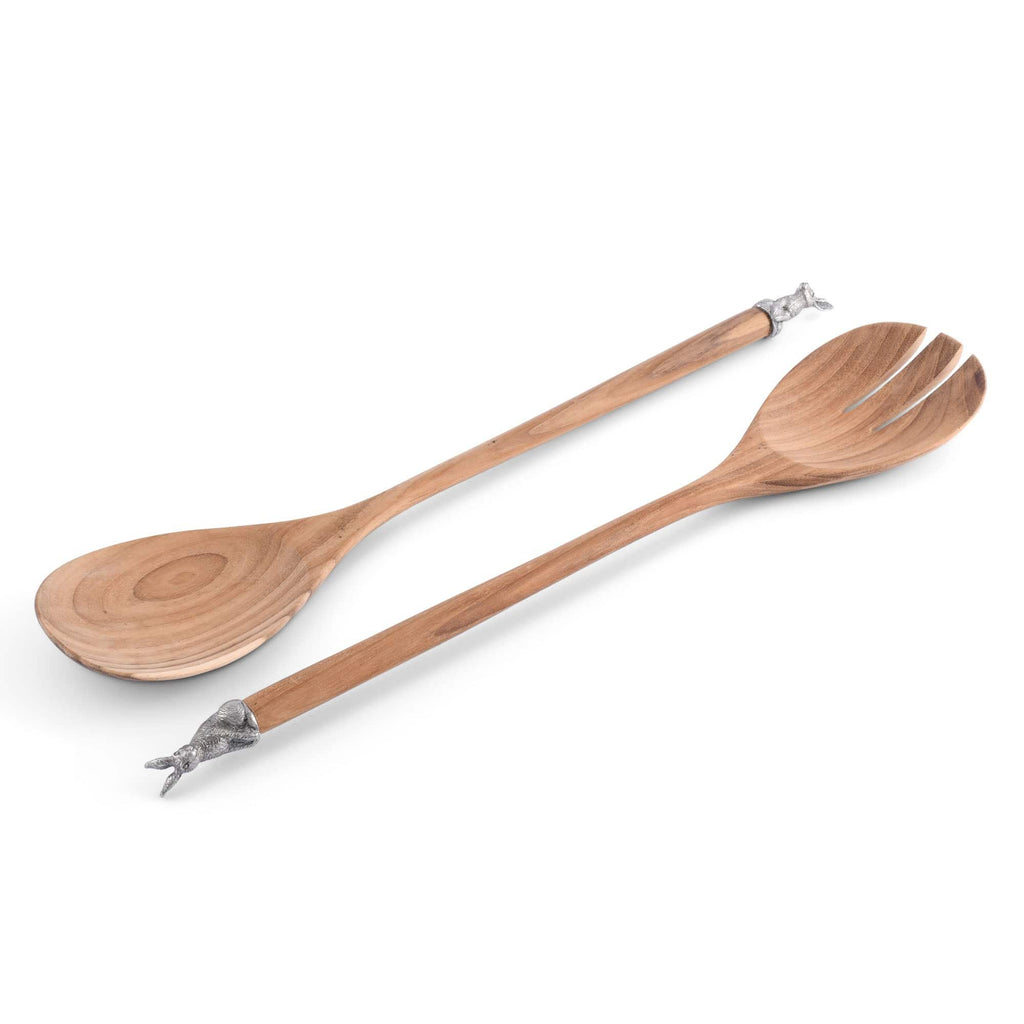 Teak Salad Servings with Pewter Bunny End