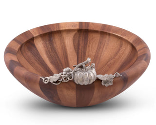 Harvest Large Salad Bowl | Acacia Wood & Pewter Serving Bowl 16