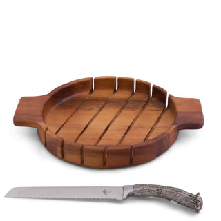 Round Bread Board with Antler Knife