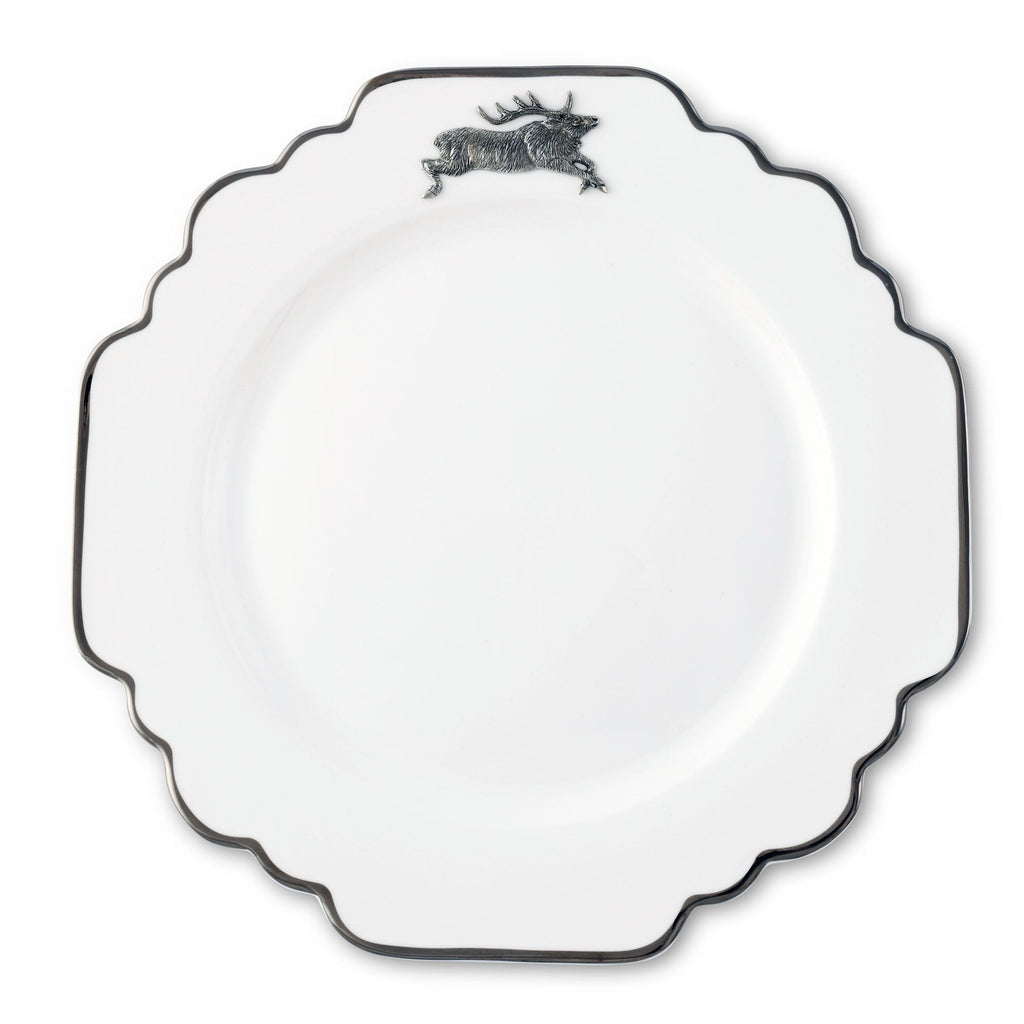 Running Elk Bone China Scallop Dinner Plate Platinum Rim
