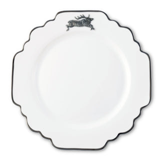 Running Elk Bone China Scallop Dinner Plate Platinum Rim