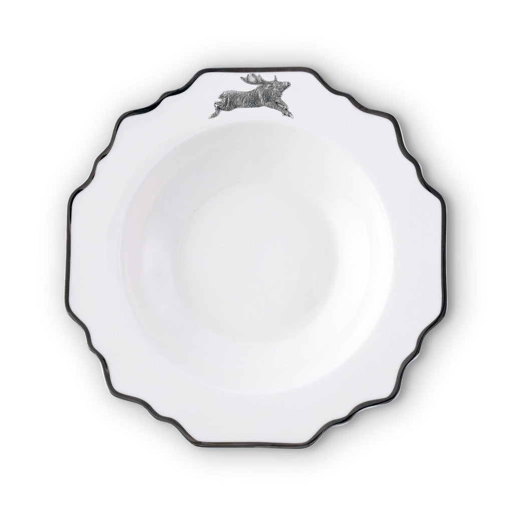 Running Elk Bone China Scallop Soup Plate Platinum Rim