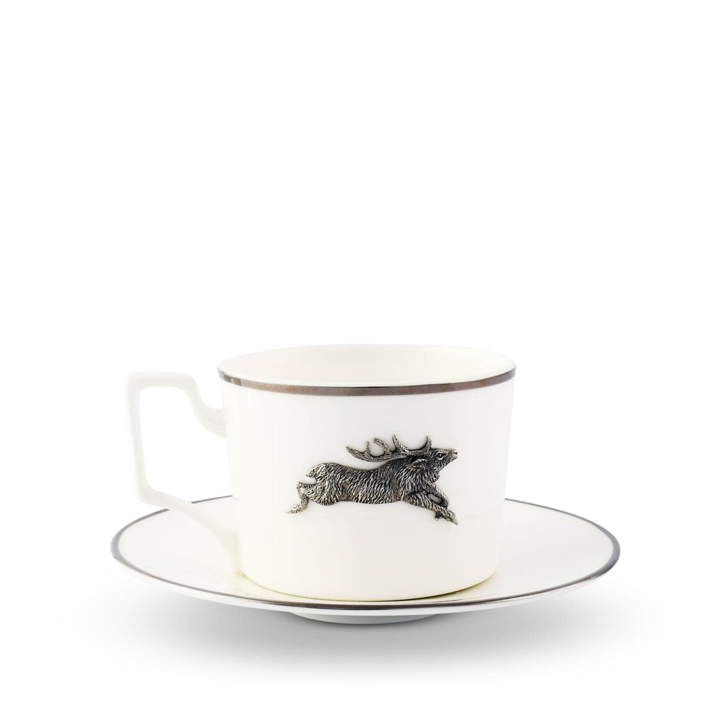 Running Elk Cup and Saucer Bone China Platinum Rim