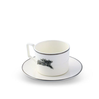 Running Elk Cup and Saucer Bone China Platinum Rim