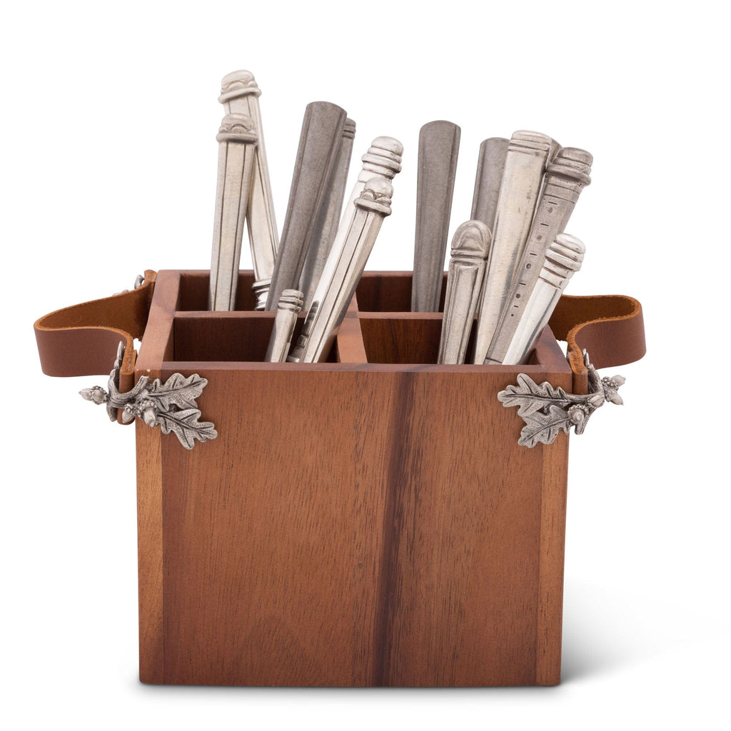 Acorn Oak Leaf Flatware Caddy - Square Box Wood