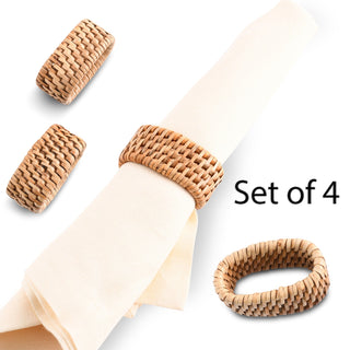 Hand Woven Rattan Napkin Rings | Set of 4 Coastal Table Accents