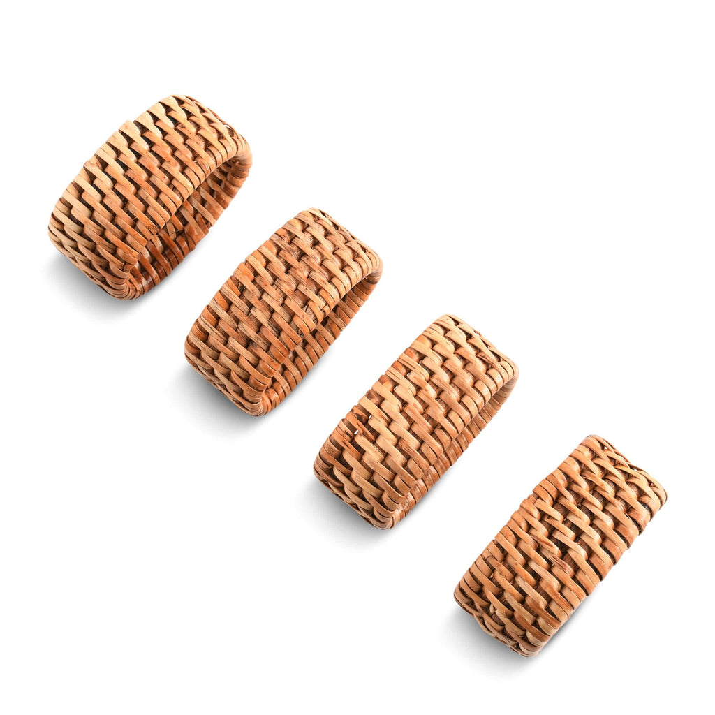 Hand Woven Rattan Napkin Rings | Set of 4 Coastal Table Accents