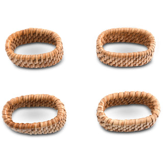 Hand Woven Rattan Napkin Rings | Set of 4 Coastal Table Accents