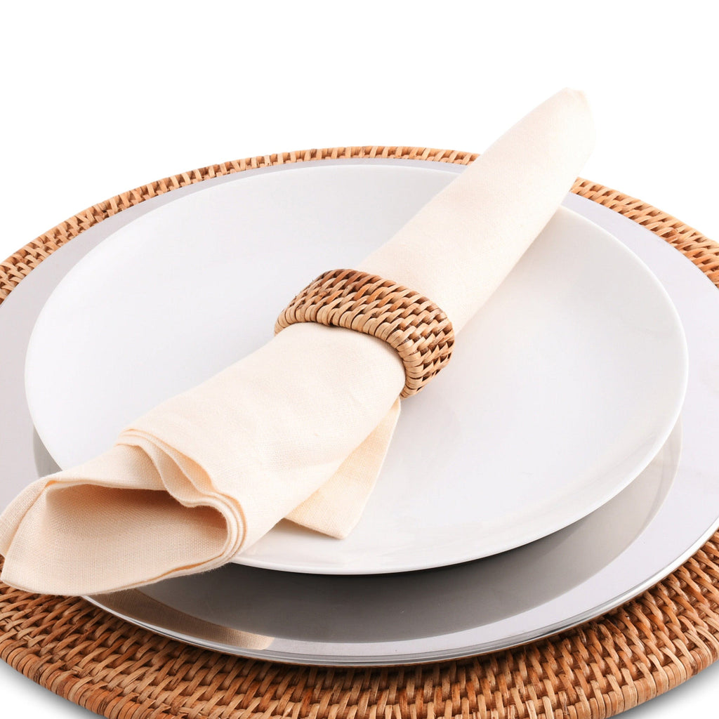 Hand Woven Rattan Napkin Rings | Set of 4 Coastal Table Accents