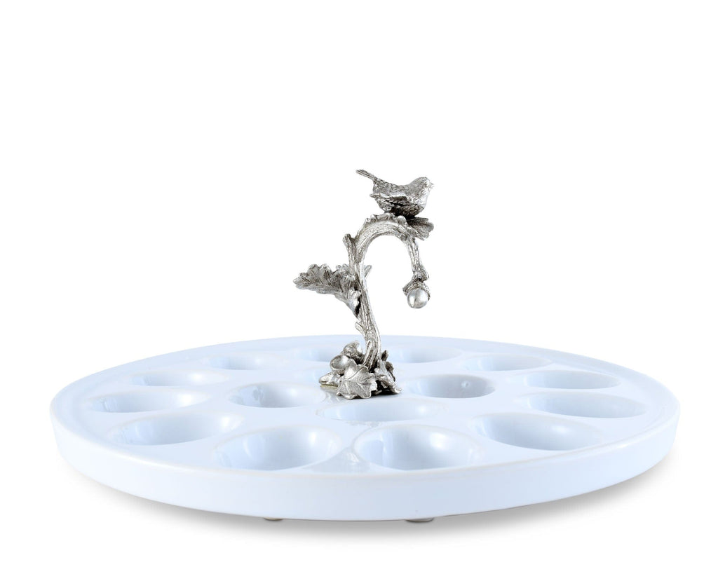 Deviled Egg Tray with Pewter Song Bird Handle