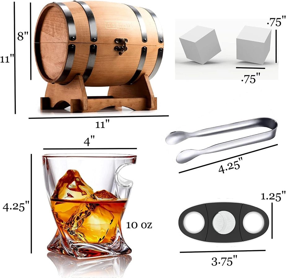 Whiskey Glasses and Accessories in Whiskey Barrel Gift Box - Anara Lifestyle