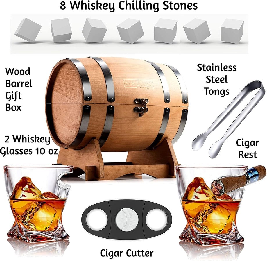 Whiskey Glasses and Accessories in Whiskey Barrel Gift Box - Anara Lifestyle