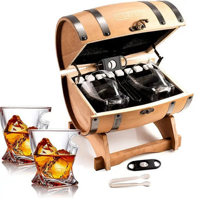 Whiskey Glasses and Accessories in Whiskey Barrel Gift Box - Anara Lifestyle