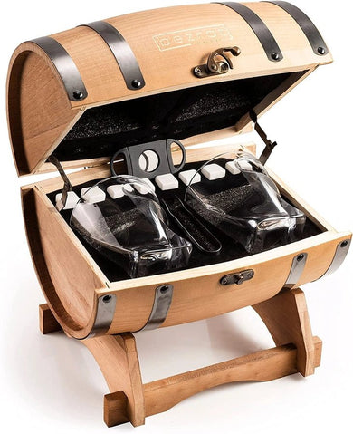 Whiskey Glasses and Accessories in Whiskey Barrel Gift Box - Anara Lifestyle
