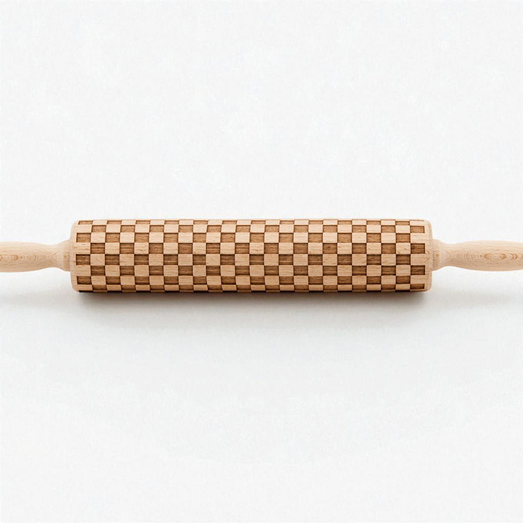 Courtly Checkered & Diamond Embossed Rolling Pin – Decorative Cookie Rolling Pin