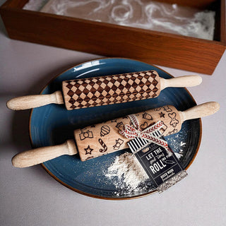 Courtly Checkered & Diamond Embossed Rolling Pin – Decorative Cookie Rolling Pin
