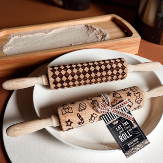 Courtly Checkered & Diamond Embossed Rolling Pin – Decorative Cookie Rolling Pin