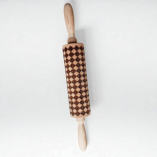 Courtly Checkered & Diamond Embossed Rolling Pin – Decorative Cookie Rolling Pin