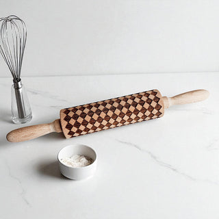 Courtly Checkered & Diamond Embossed Rolling Pin – Decorative Cookie Rolling Pin