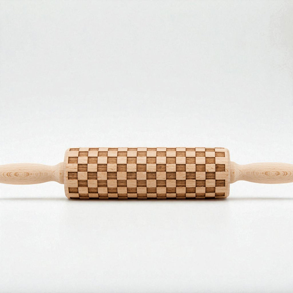 Courtly Checkered & Diamond Embossed Rolling Pin – Decorative Cookie Rolling Pin