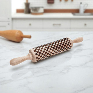 Courtly Checkered & Diamond Embossed Rolling Pin – Decorative Cookie Rolling Pin