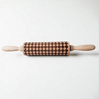 Courtly Checkered & Diamond Embossed Rolling Pin – Decorative Cookie Rolling Pin