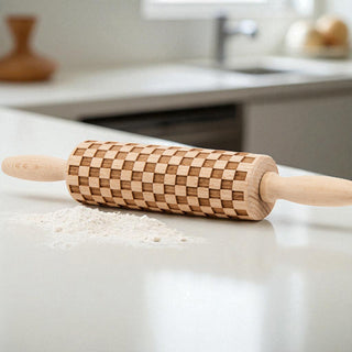 Courtly Checkered & Diamond Embossed Rolling Pin – Decorative Cookie Rolling Pin