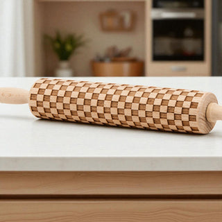 Courtly Checkered & Diamond Embossed Rolling Pin – Decorative Cookie Rolling Pin