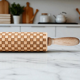 Courtly Checkered & Diamond Embossed Rolling Pin – Decorative Cookie Rolling Pin