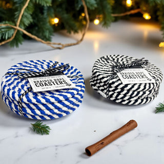 Black & White Braided Rope Coasters – Classic Cotton Drink Coasters (Set of 4)