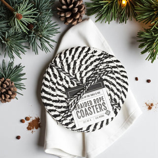 Black & White Braided Rope Coasters – Classic Cotton Drink Coasters (Set of 4)