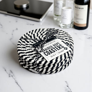 Black & White Braided Rope Coasters – Classic Cotton Drink Coasters (Set of 4)
