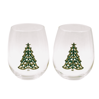 Jeweled Christmas Tree Stemless Wine Glasses – Set of 2
