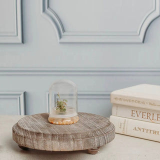 Round Wooden Pedestal Tray – Rustic or Natural Paulownia Wood Display Stand