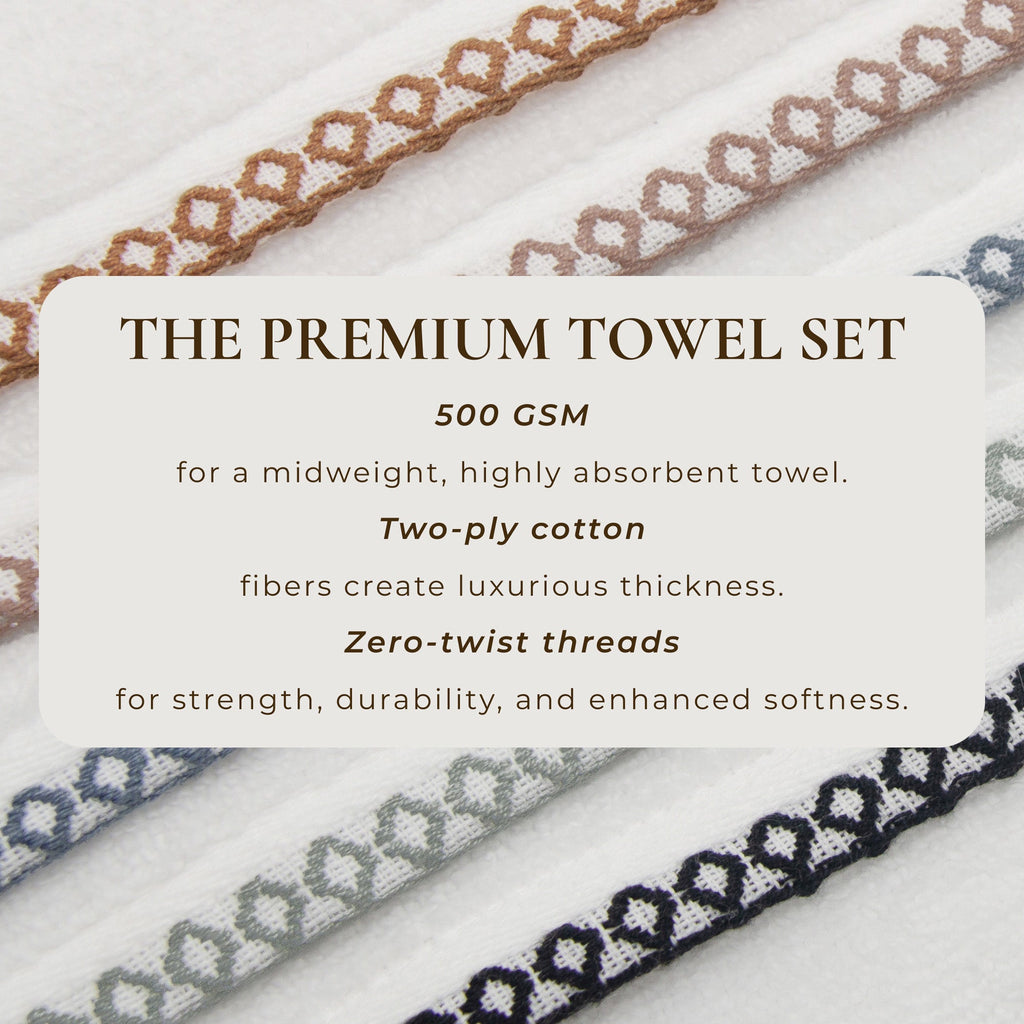 Elegant Cotton Border-Stitched Towel Set – Valery Collection (6-Piece)