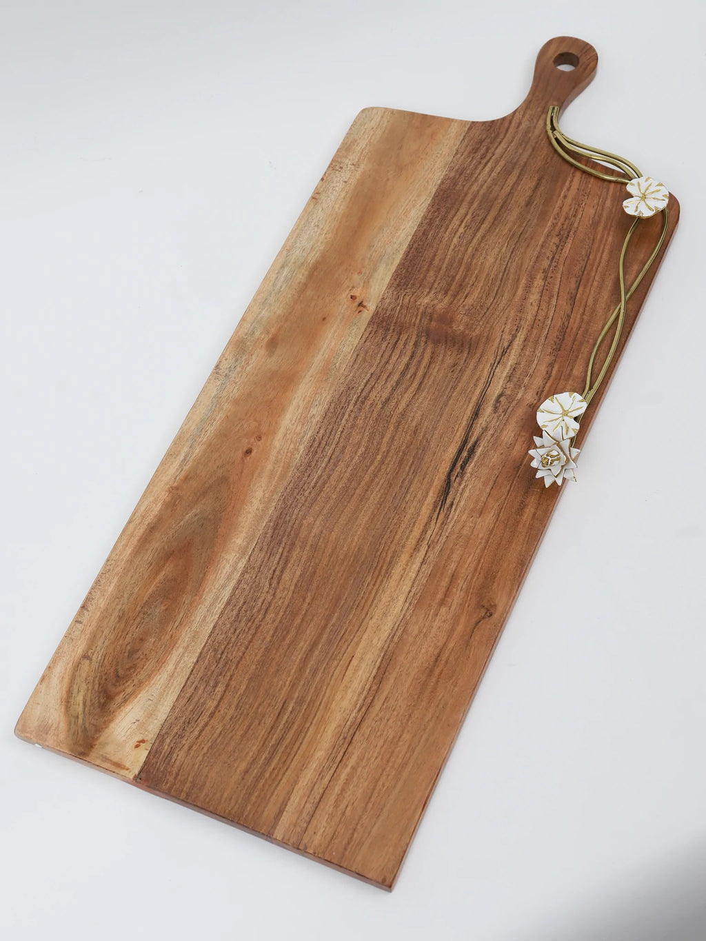 Wood Charcuterie Board White Lotus Design With Handle