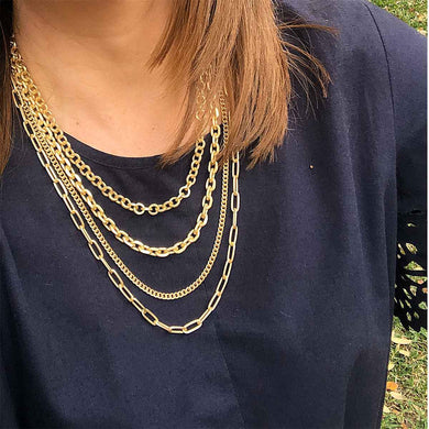 Anaise Layered Statement Bold Short Necklace in Matte Gold - Anara Lifestyle