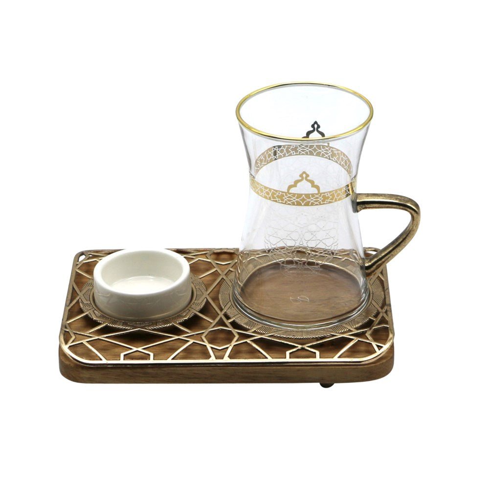Art Deco Style Tea Glass Set with Acacia Tray - Anara Lifestyle