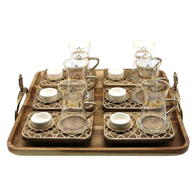 Art Deco Style Tea Glass Set with Acacia Tray - Anara Lifestyle