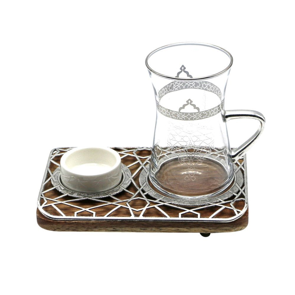 Art Deco Style Tea Glass Set with Acacia Tray - Anara Lifestyle