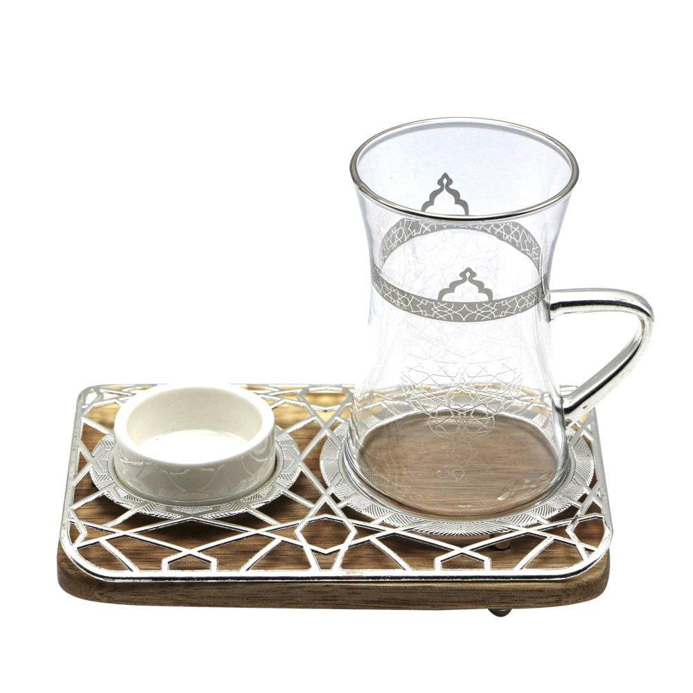 Art Deco Style Tea Glass Set with Acacia Tray - Anara Lifestyle
