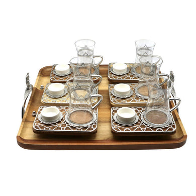 Art Deco Style Tea Glass Set with Acacia Tray - Anara Lifestyle
