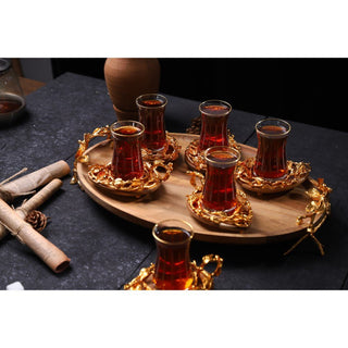 Beautiful Embellished Tea Set With Oval Acacia Saucer and Wood Tray - Anara Lifestyle